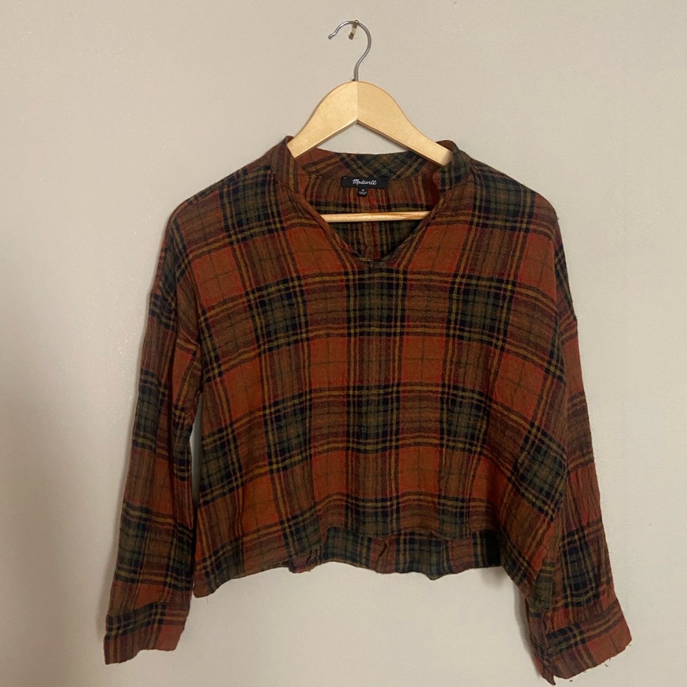 Madewell Rust Plaid V-Neck Blouse